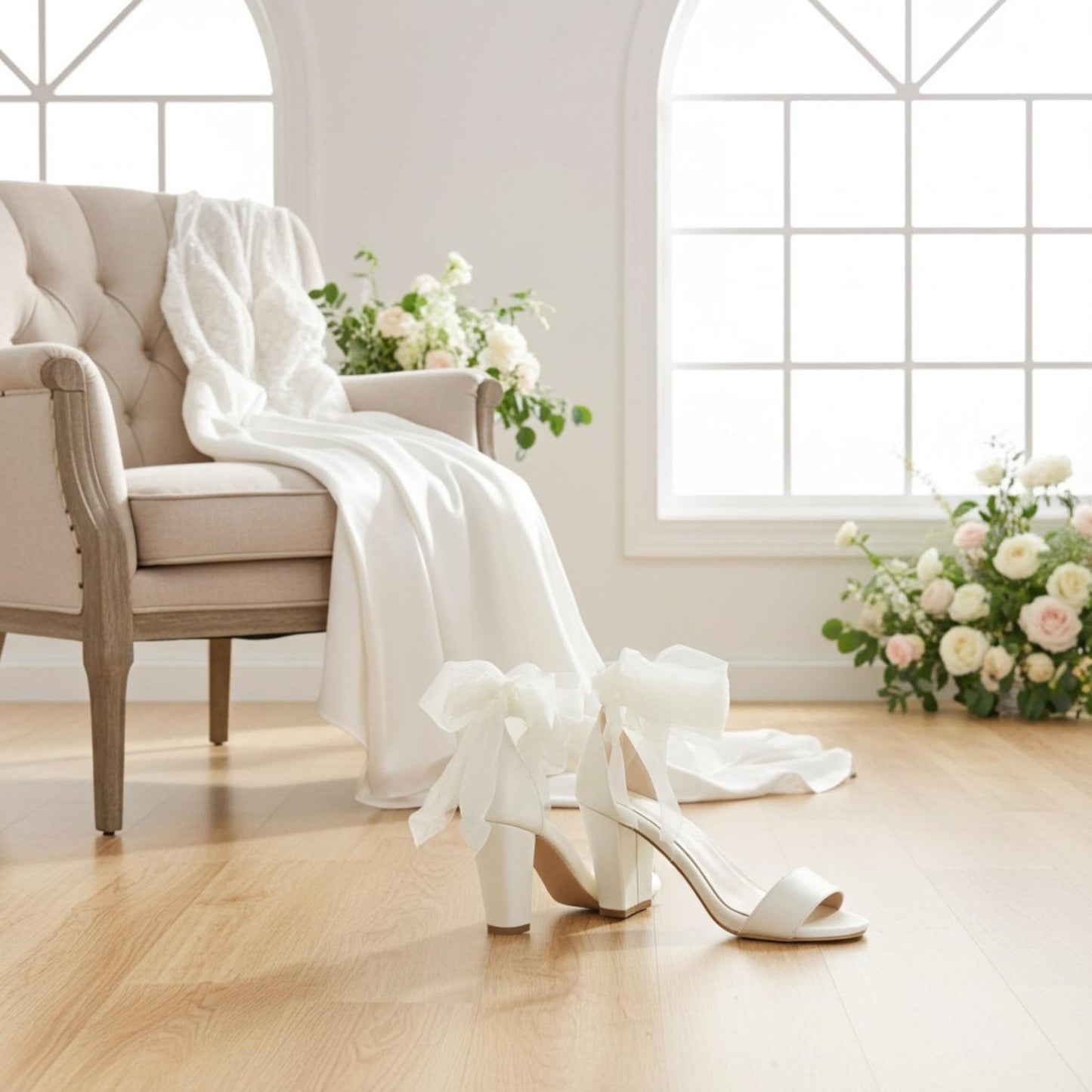 Callie Open Toe High Block Bridal Shoes - Ultimate Comfort