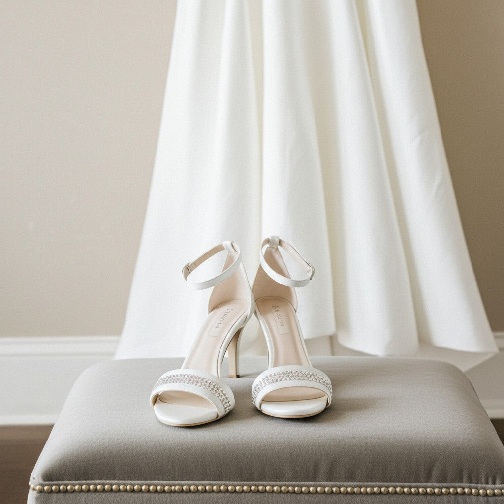 Cassie High Heel Open Toe Bridal Shoes - Crystal Accents