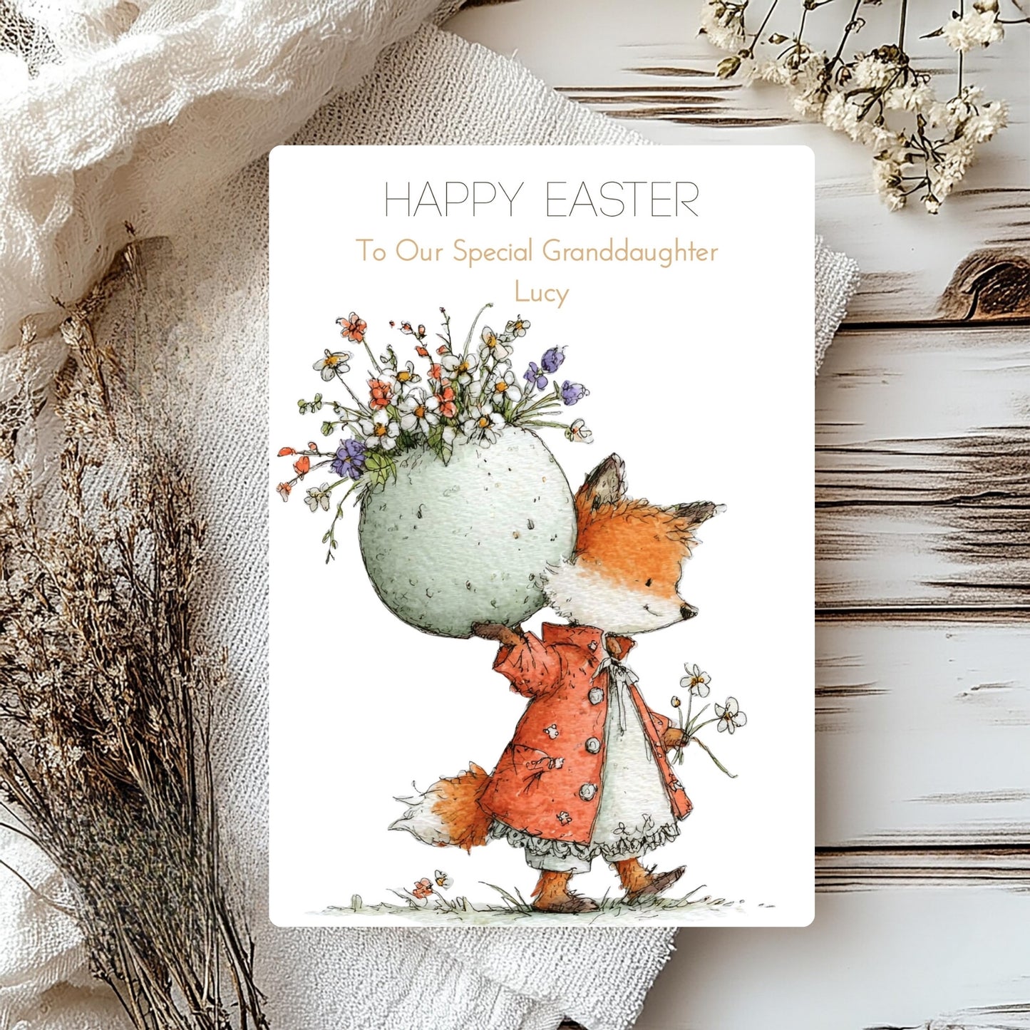 Personalised Fox Easter Card – Custom Spring Greeting Card