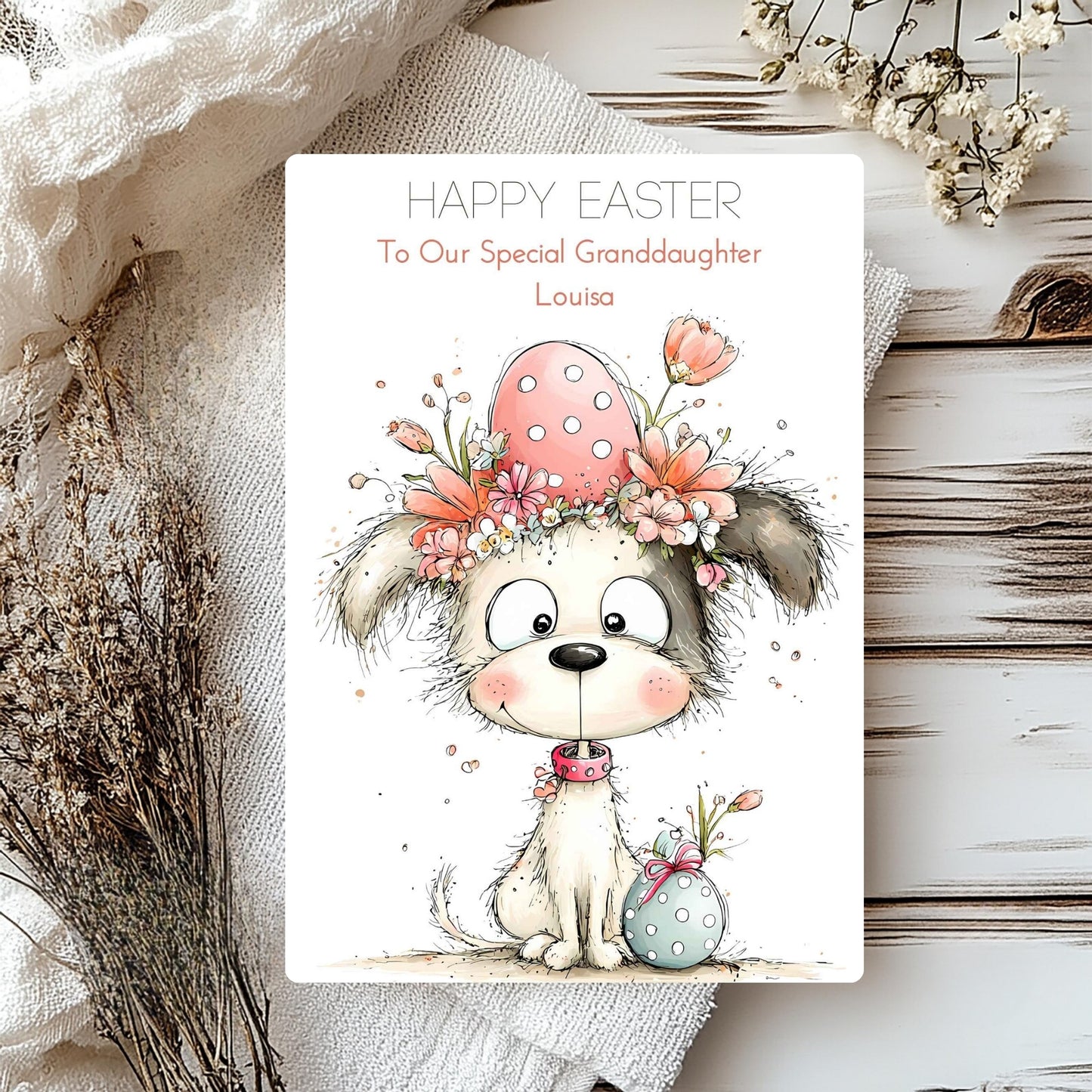 Personalised Cute Puppy Easter Card - Heartfelt Wishes