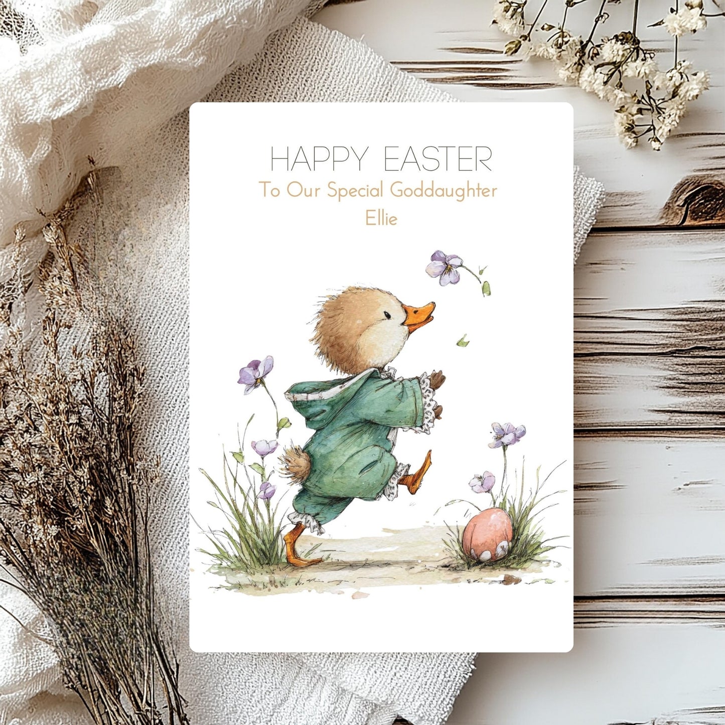 Personalised Pretty Duck Easter Card - Heartwarming Wishes