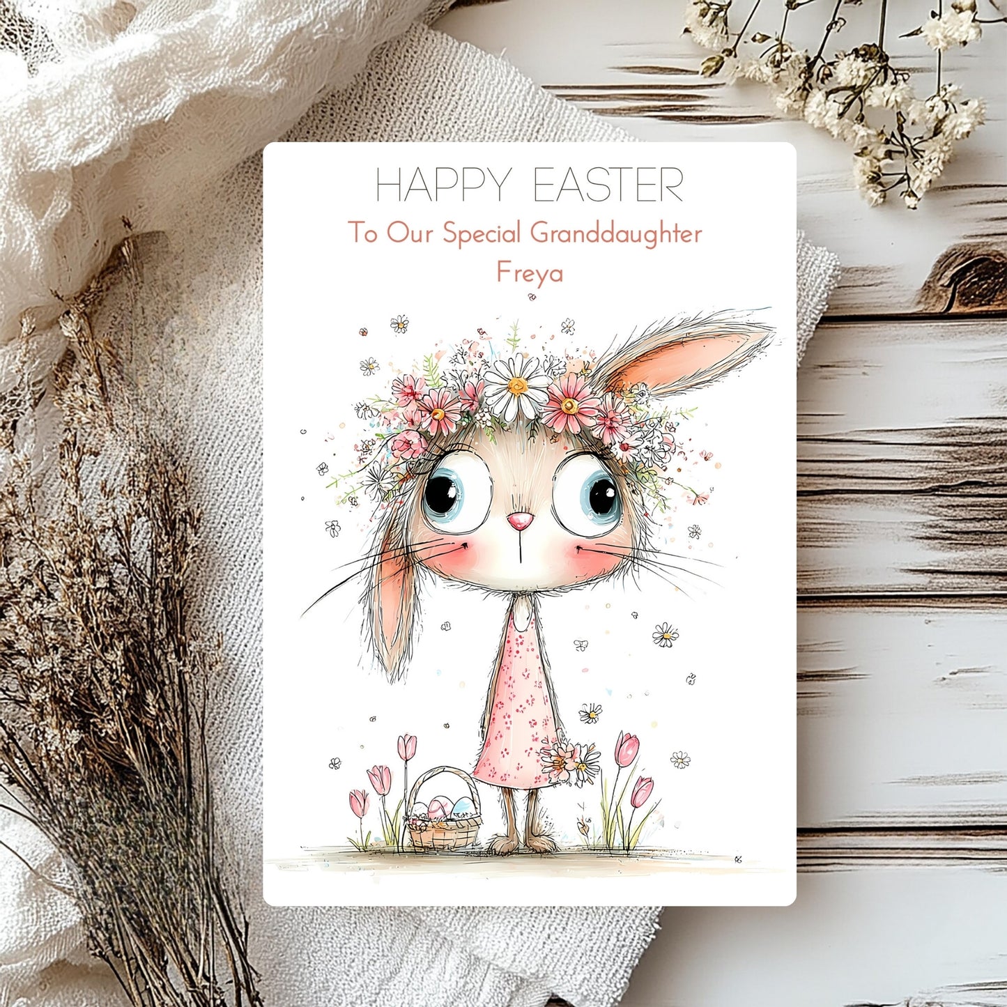 Pretty Personalised Rabbit Easter Card - Sweet Wishes