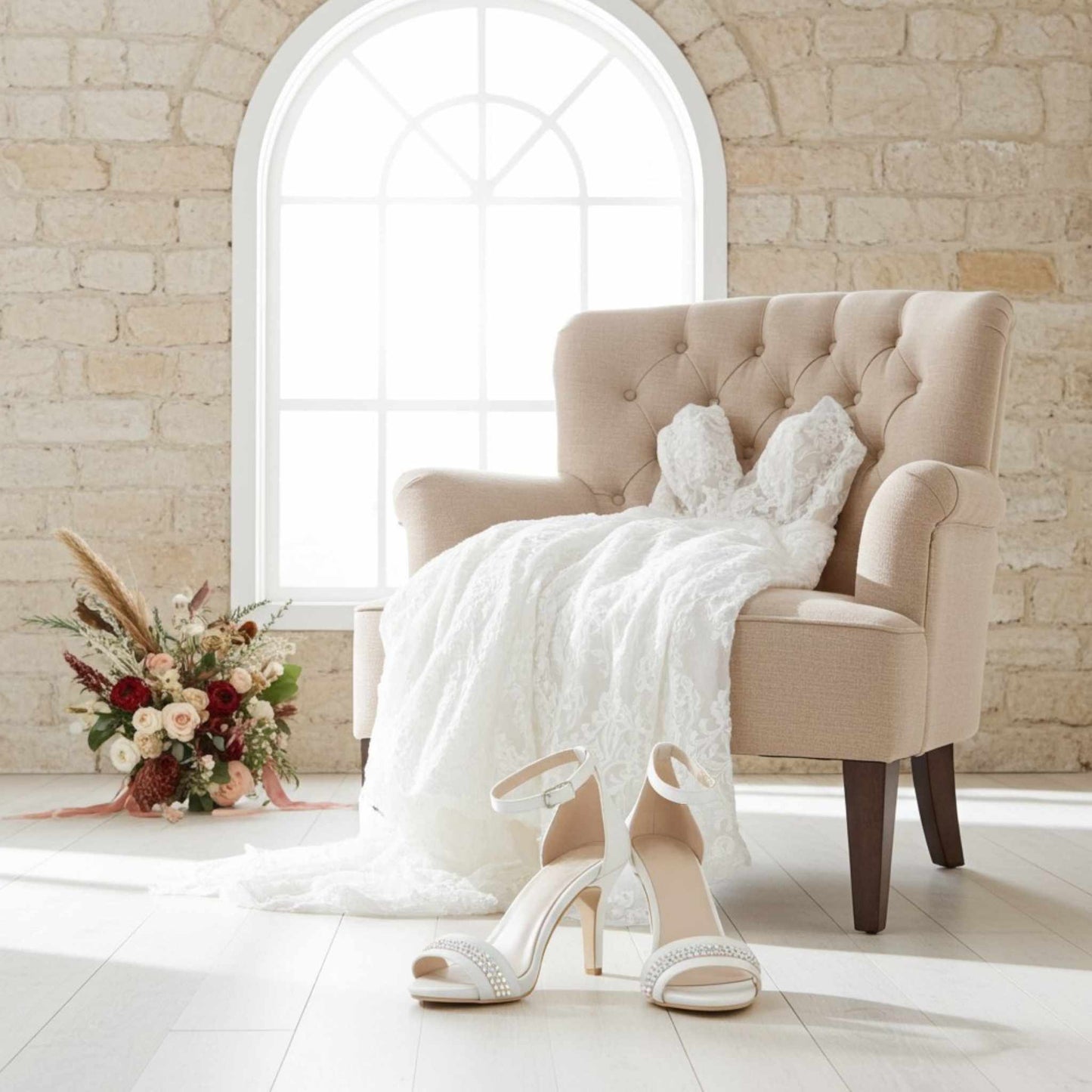 Cassie High Heel Open Toe Bridal Shoes - Crystal Accents