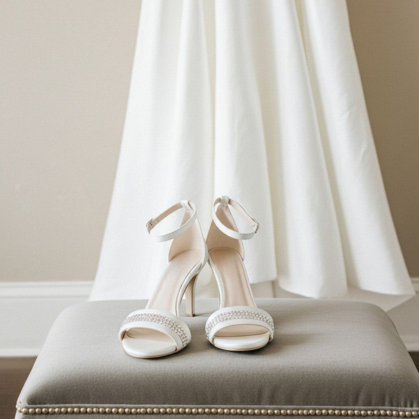 Cassie High Heel Open Toe Bridal Shoes - Crystal Accents