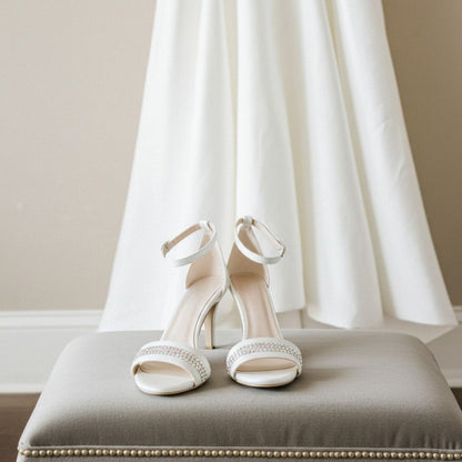 Cassie High Heel Open Toe Bridal Shoes - Crystal Accents