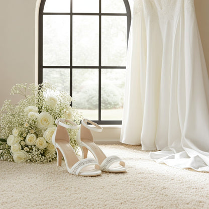 Cassie High Heel Open Toe Bridal Shoes - Crystal Accents