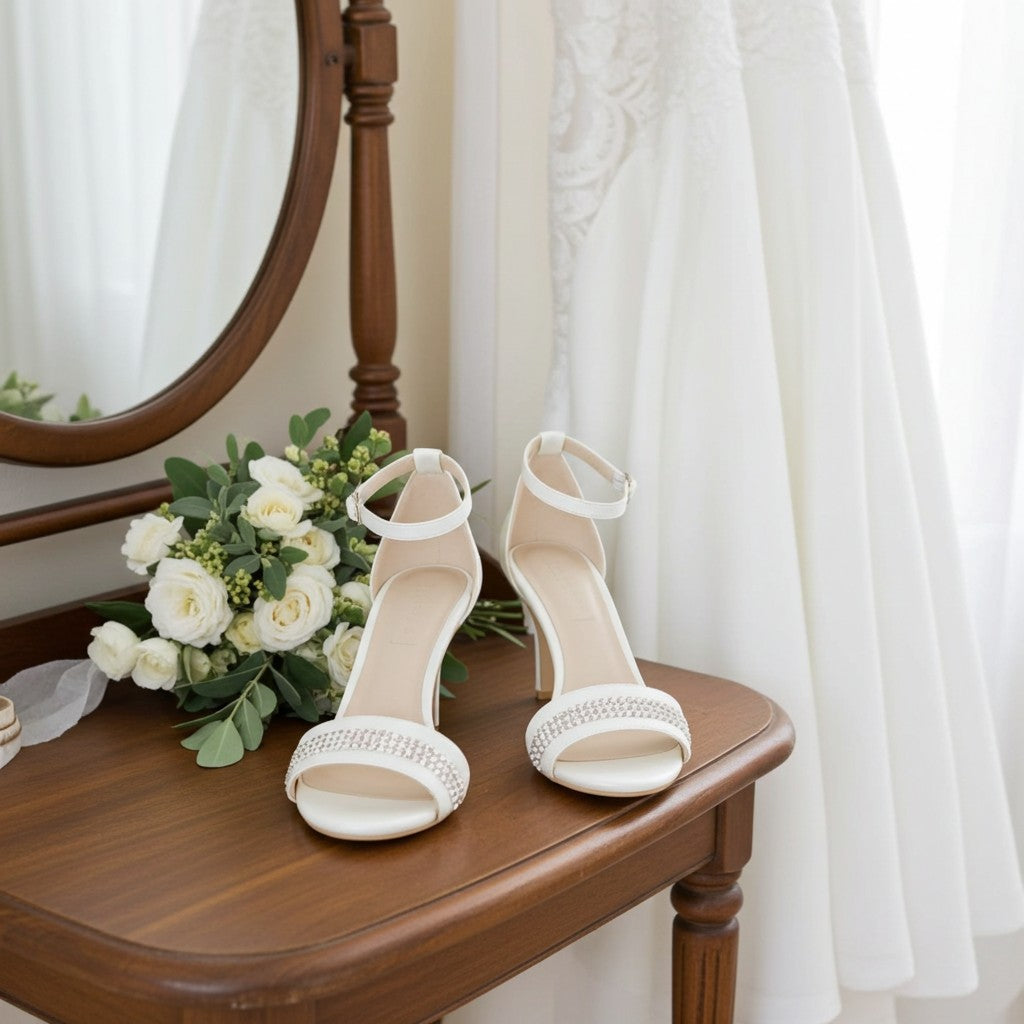 Cassie High Heel Open Toe Bridal Shoes - Crystal Accents