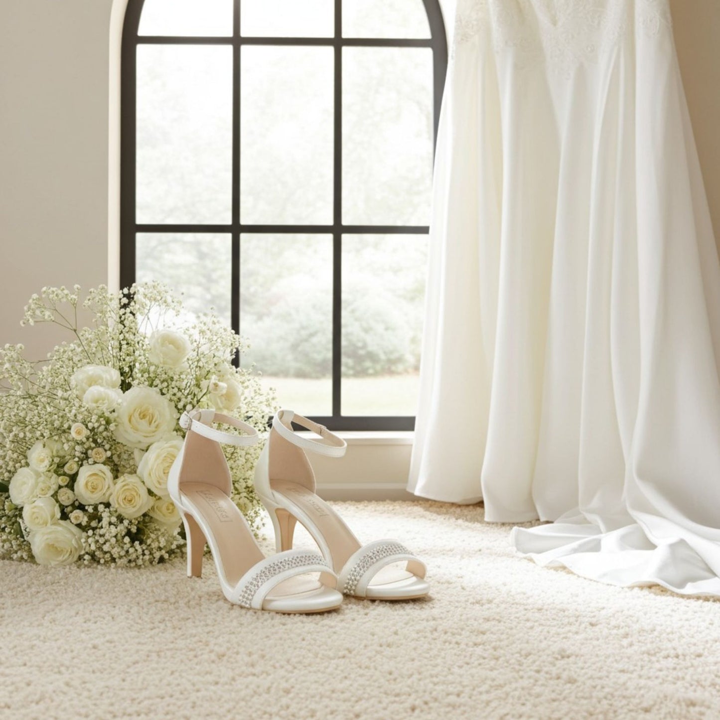 Cassie High Heel Open Toe Bridal Shoes - Crystal Accents
