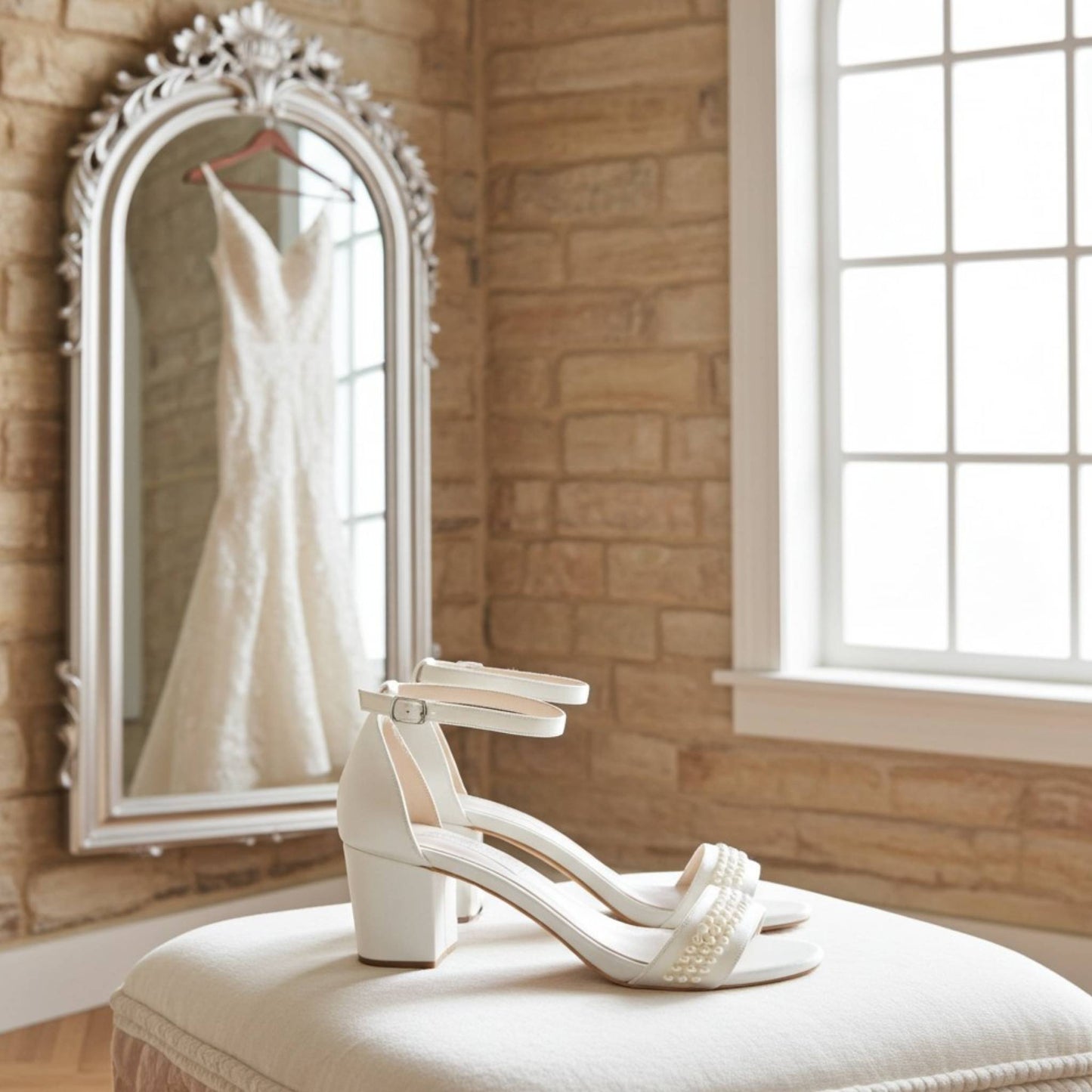 Eden Pearl Low Block Heel Bridal Shoes - Elegant Comfort for Your Big Day