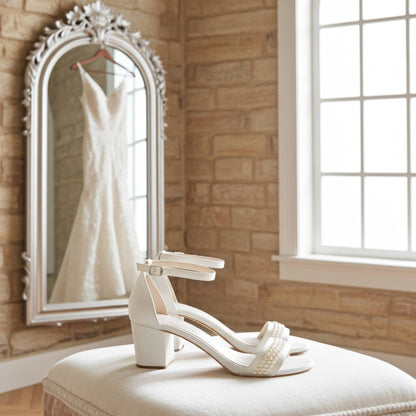Eden Pearl Low Block Heel Bridal Shoes - Elegant Comfort for Your Big Day