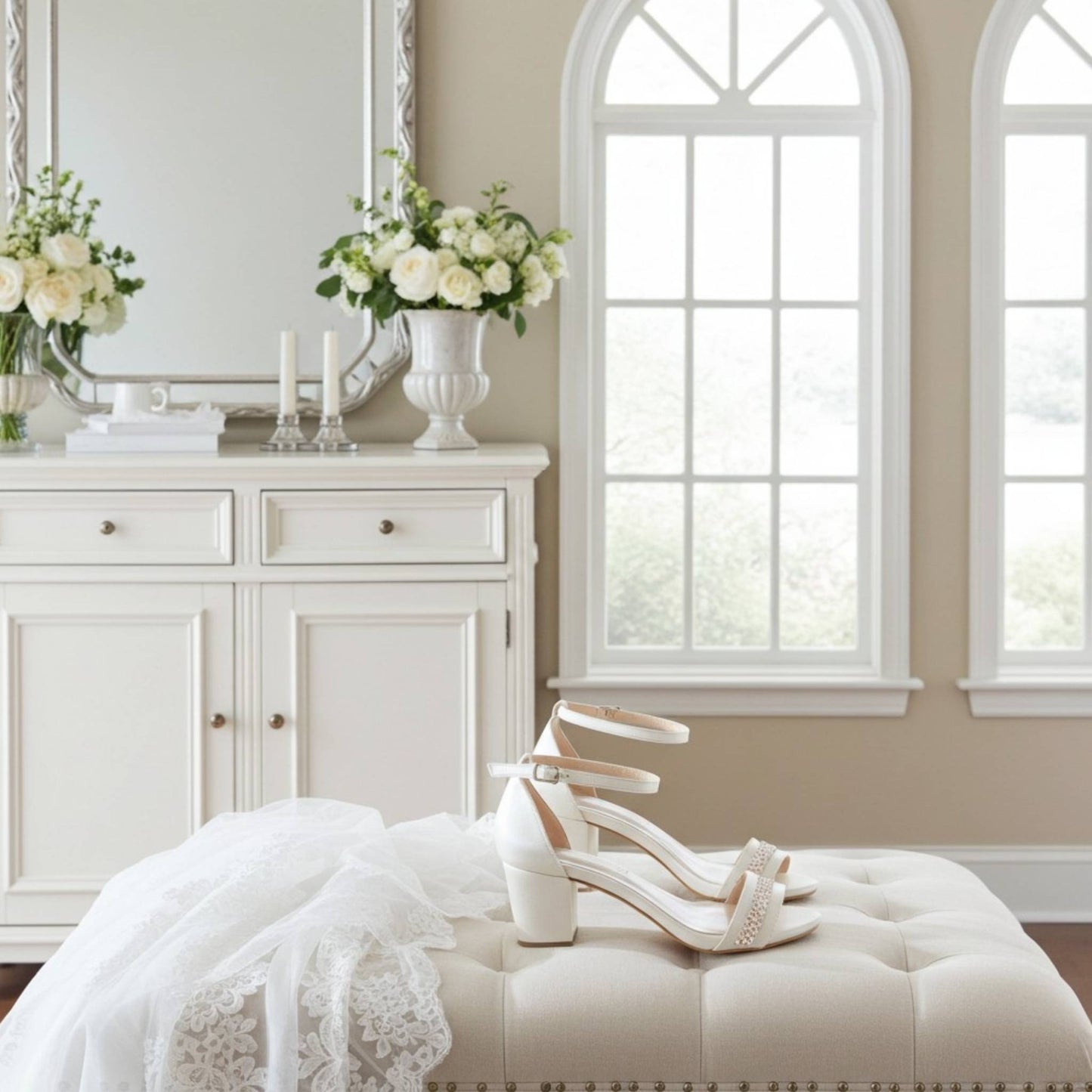 Eva Low Block Heel Crystal Bridal Shoes - Subtle Sparkle