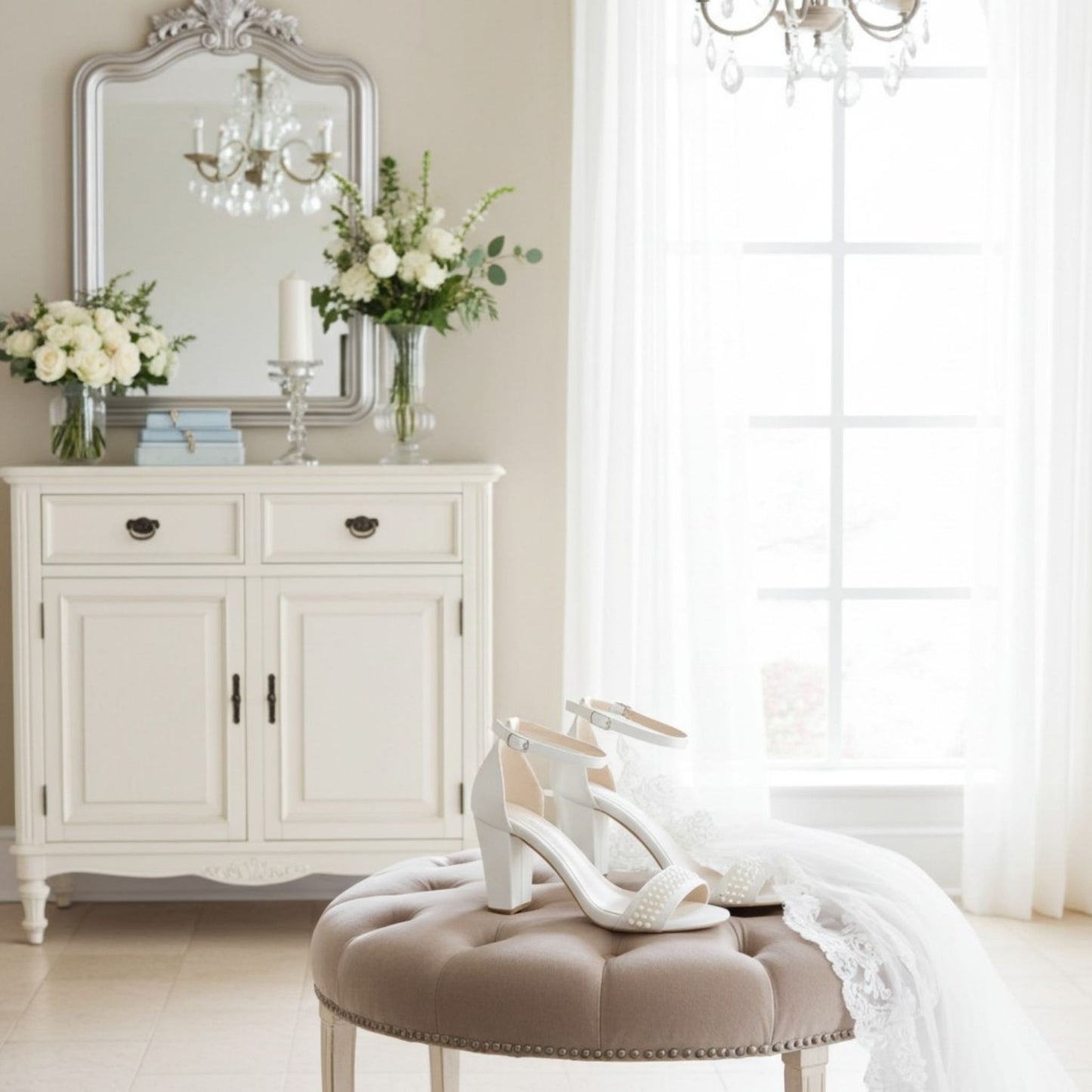 Evangeline High Pearl Block Heels - Chic Bridal Style