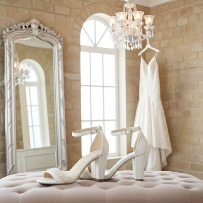 Evangeline High Pearl Block Heels - Chic Bridal Style