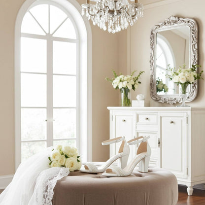 Evangeline High Pearl Block Heels - Chic Bridal Style