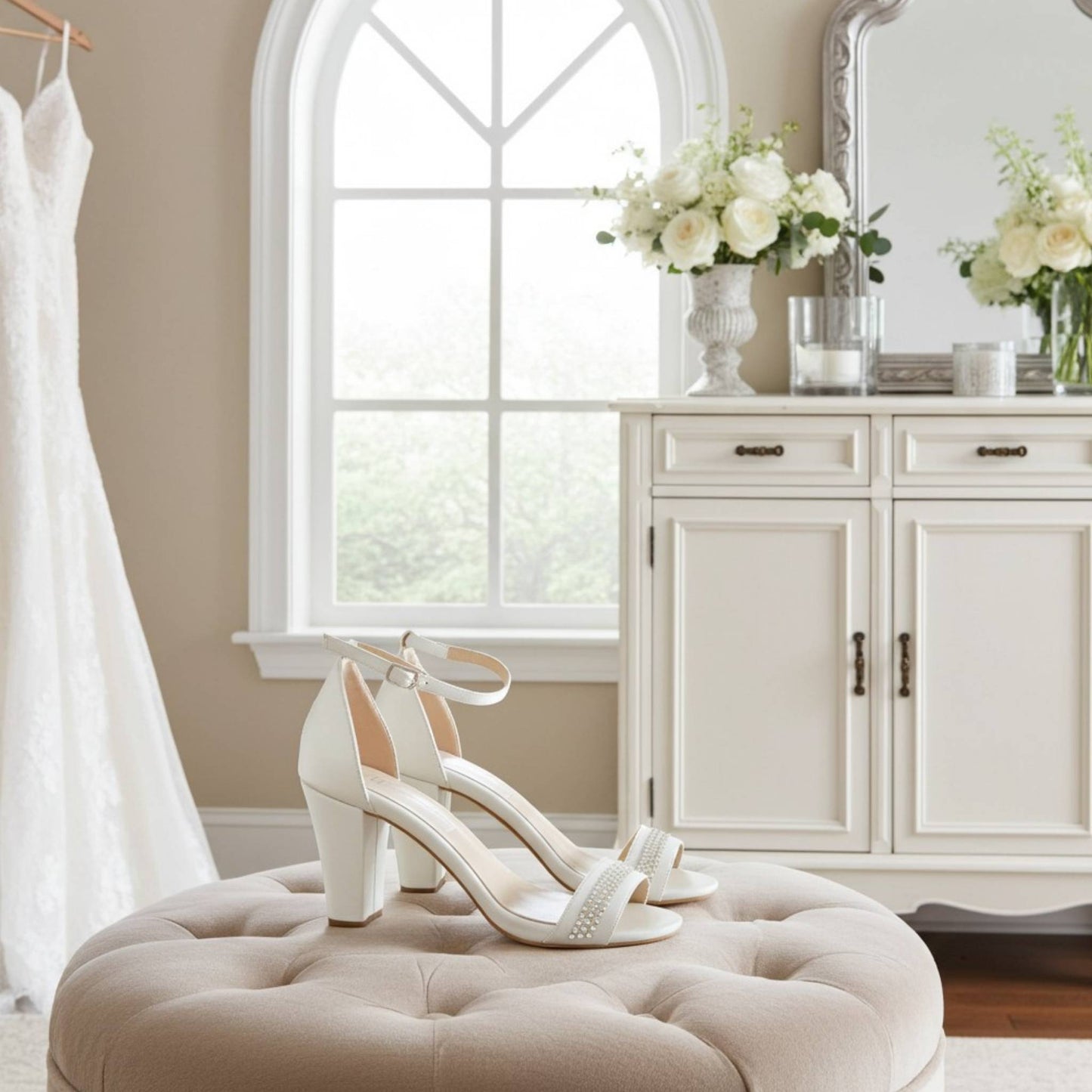 Hetty Crystal High Block Bridal Shoes - Simple Glamour
