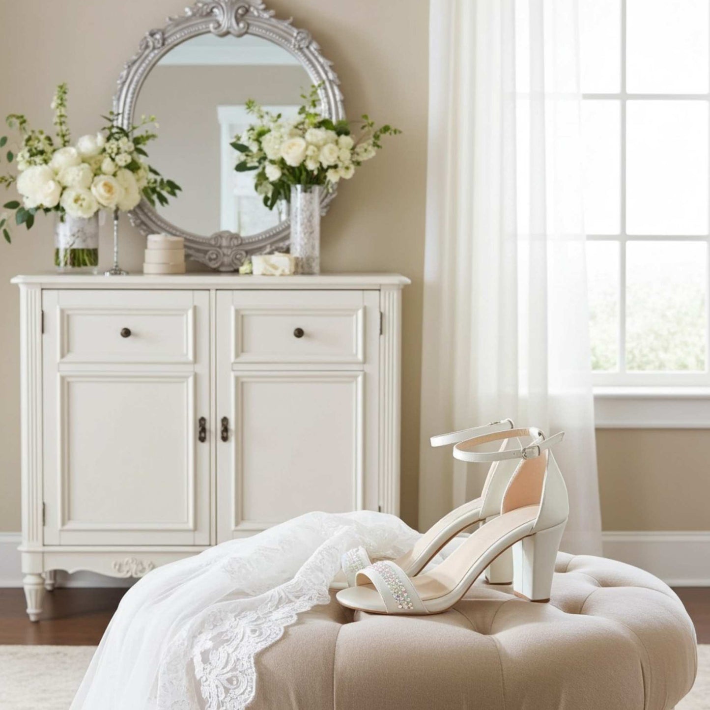 Hetty Crystal High Block Bridal Shoes - Simple Glamour