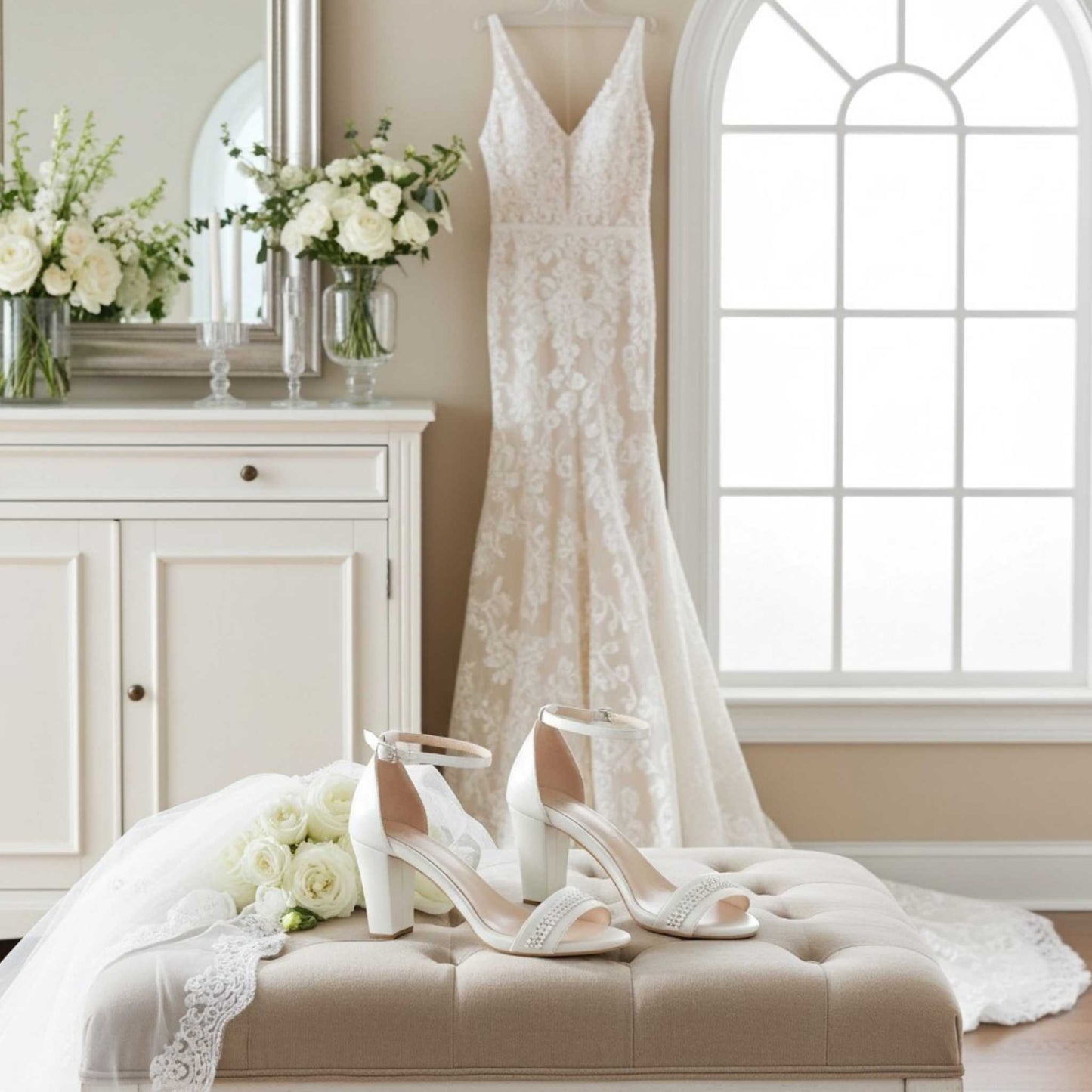 Hetty Crystal High Block Bridal Shoes - Simple Glamour