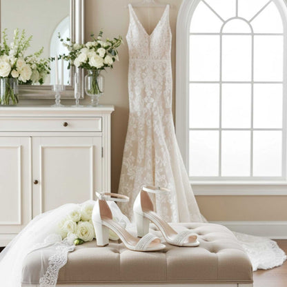 Hetty Crystal High Block Bridal Shoes - Simple Glamour
