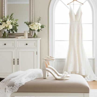 Hetty Crystal High Block Bridal Shoes - Simple Glamour