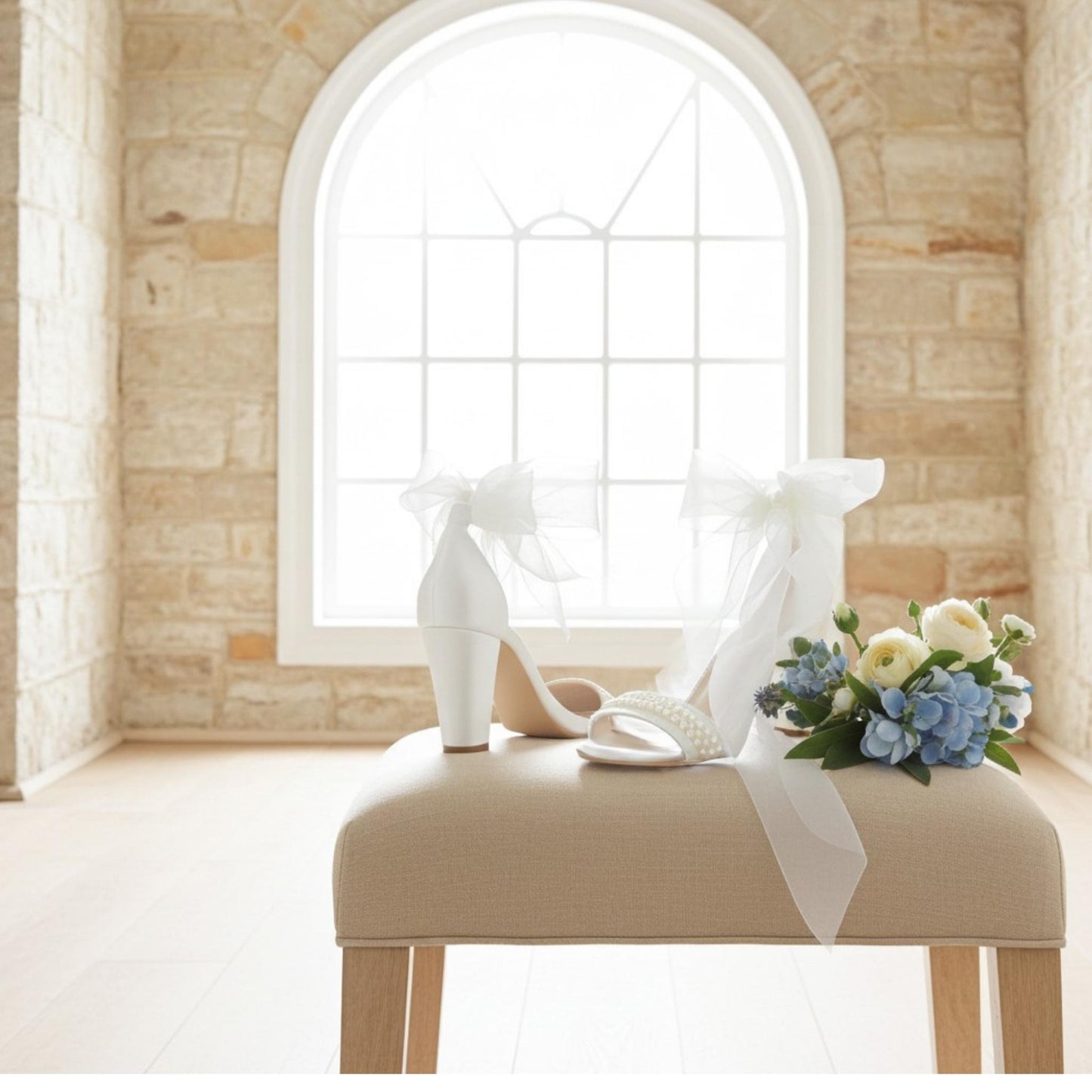 Maisie Pearl High Block Heel Bridal Shoes - Timeless Grace