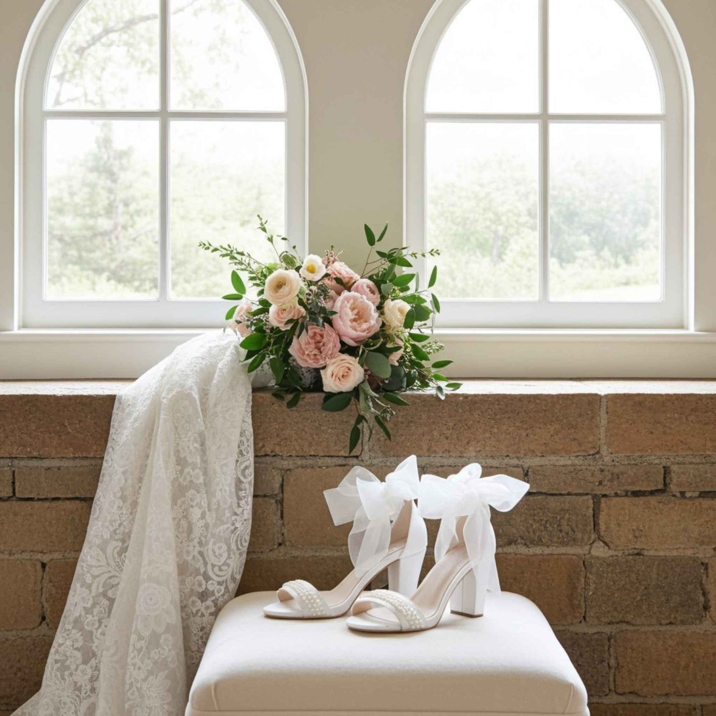 Maisie Pearl High Block Heel Bridal Shoes - Timeless Grace