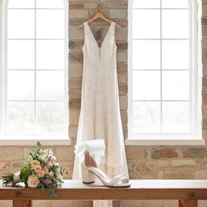 Mollie Low Block Crystal Bridal Shoes - Effortless Glamour