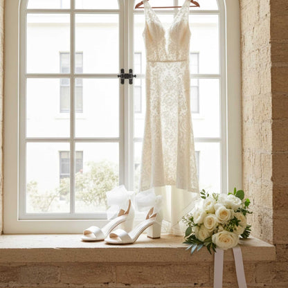 Olive Low Block Heel Bridal Shoes - Stylish Organza Strap