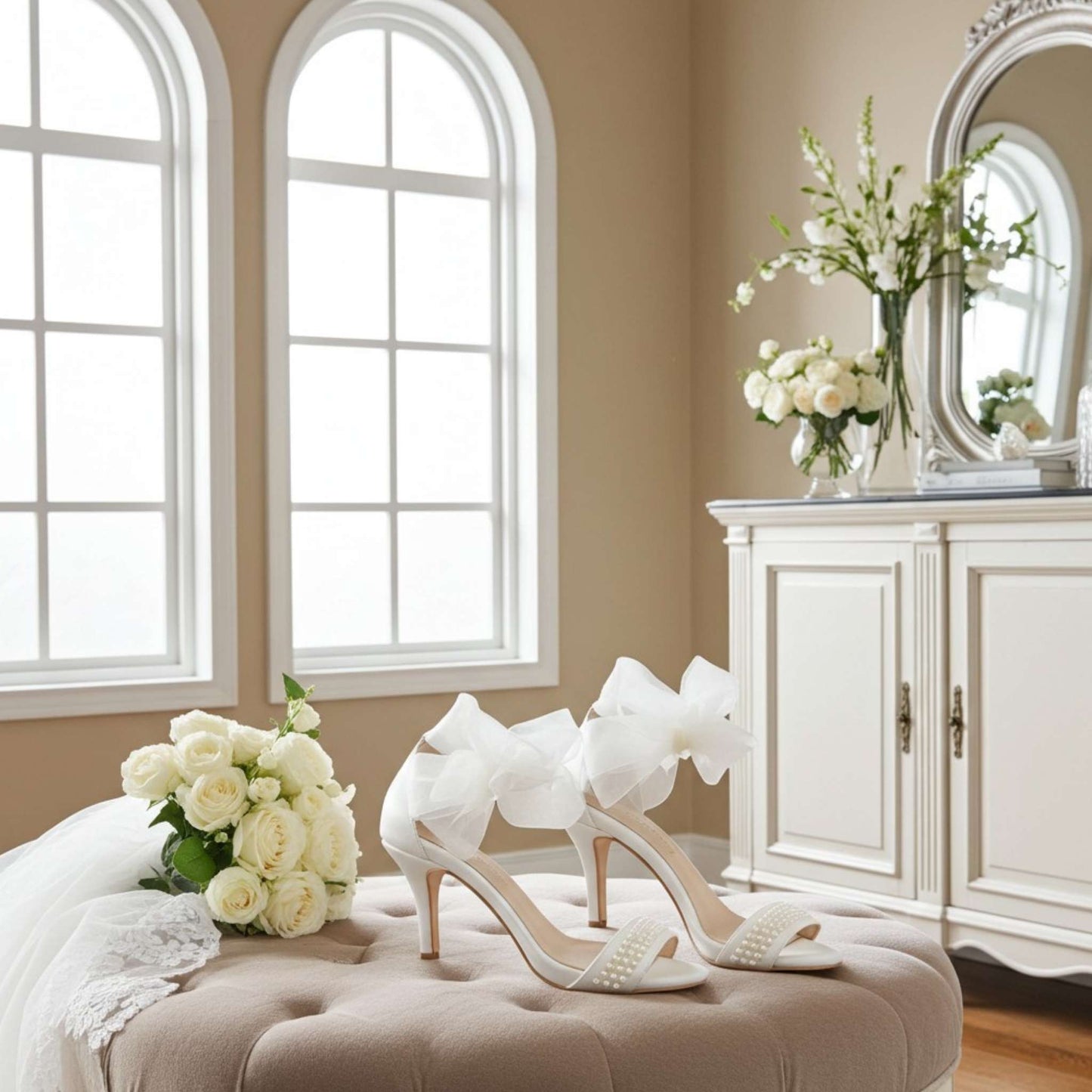 Olivia High Heel Pearl Bridal Shoes - Classic Elegance