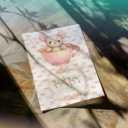 Personalised New Baby Greeting Card Mouse in Teacup A5