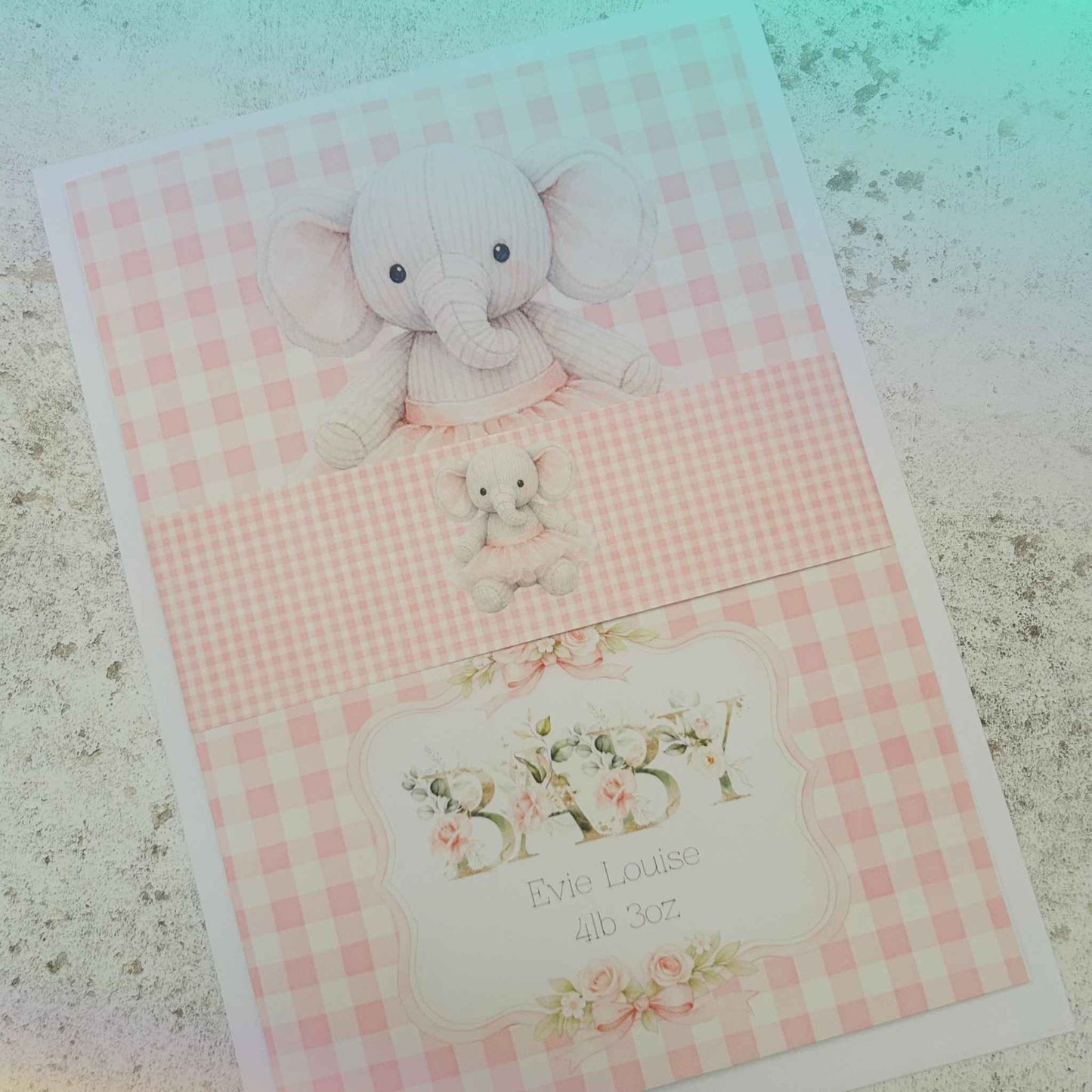 Personalised Baby Girl Art Print with Elephant