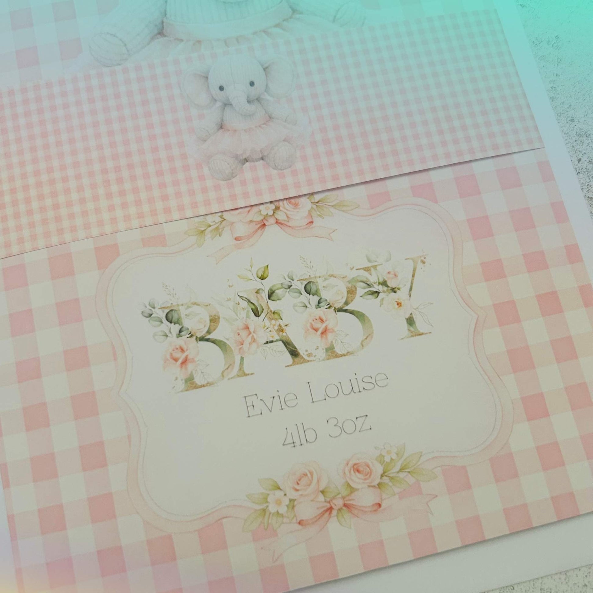 Personalised Baby Girl Art Print with Elephant