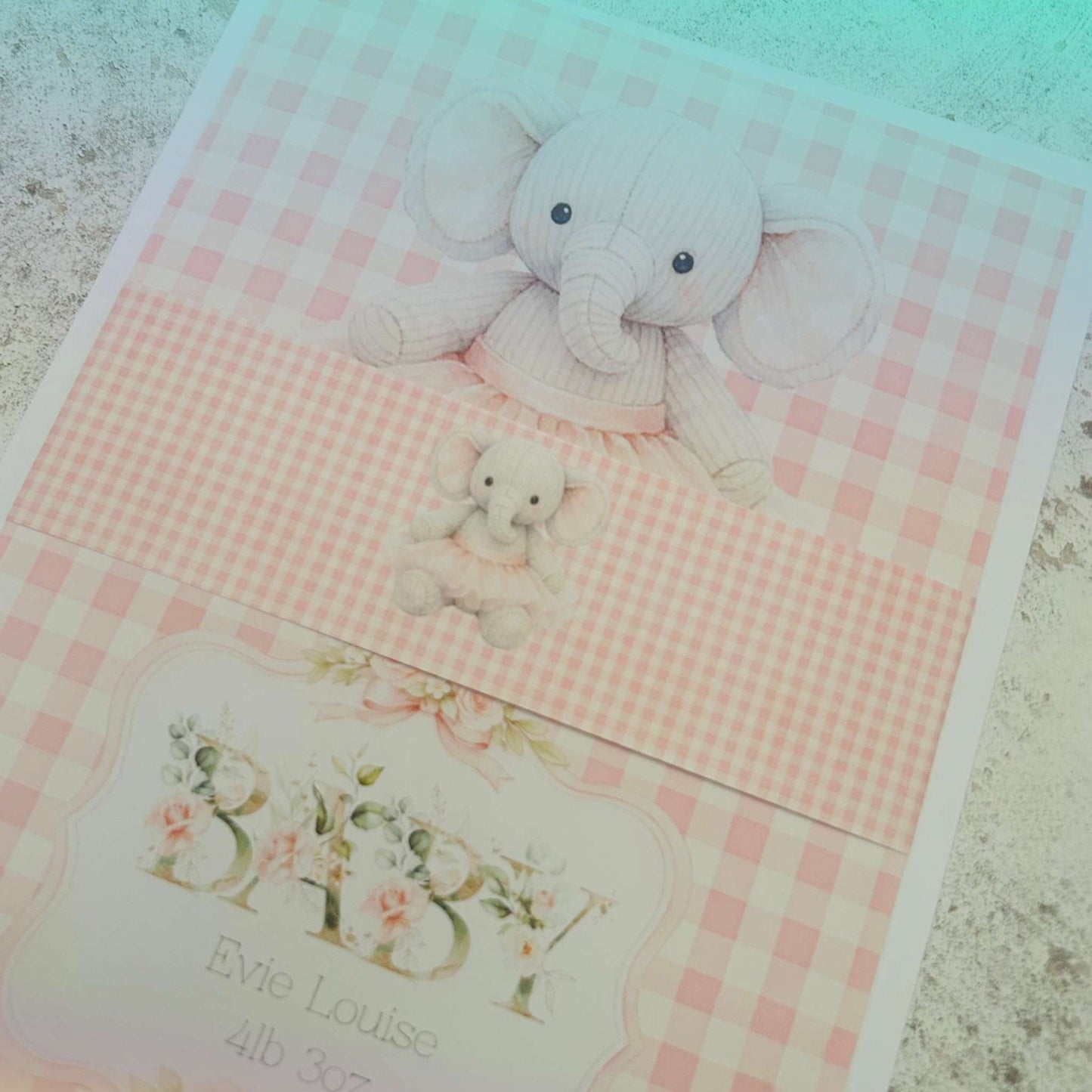 Personalised Baby Girl Art Print with Elephant
