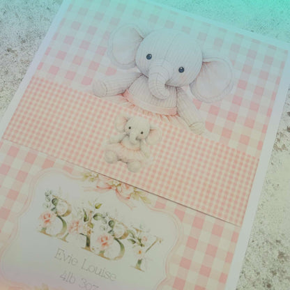Personalised Baby Girl Art Print with Elephant