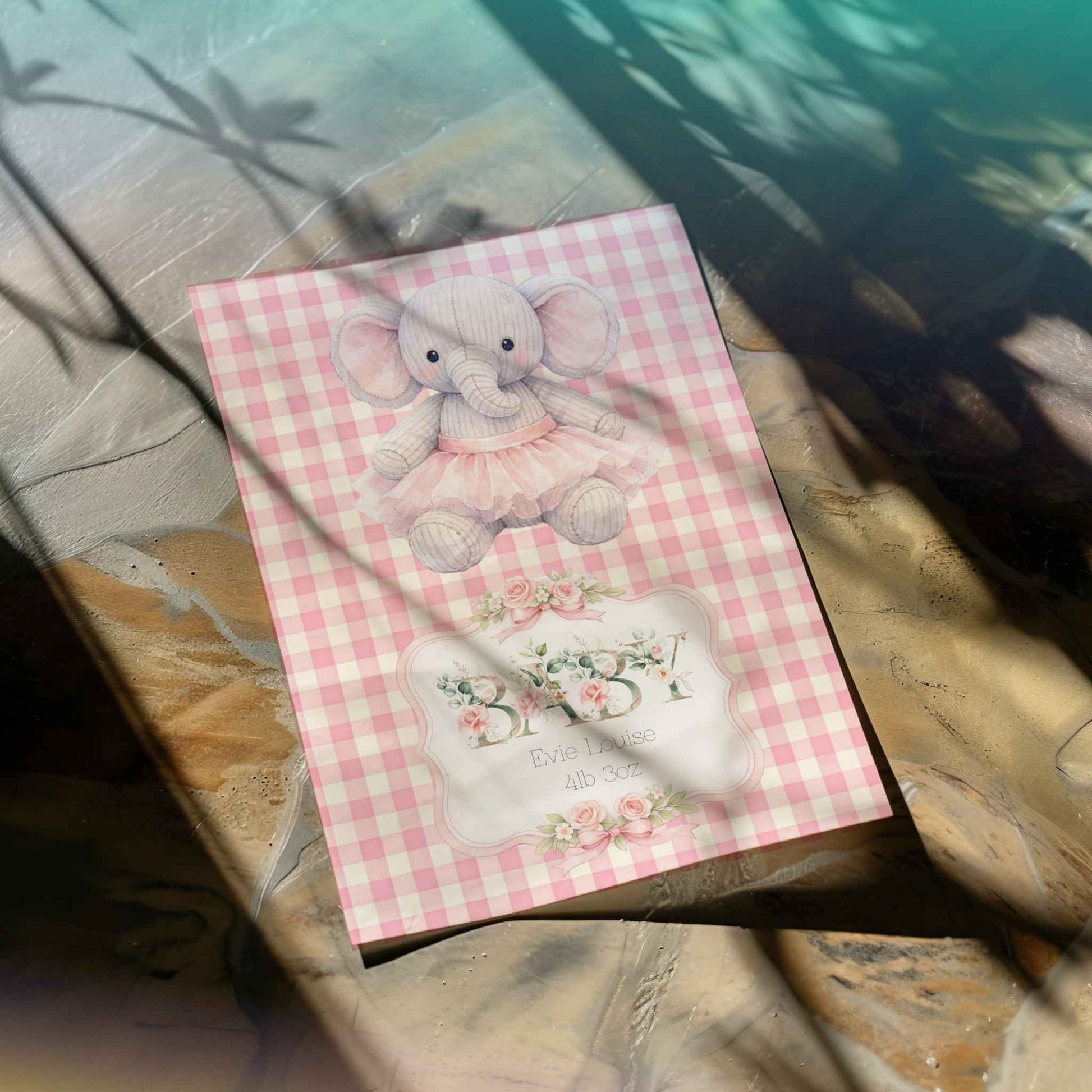 Personalised Baby Girl Art Print with Elephant
