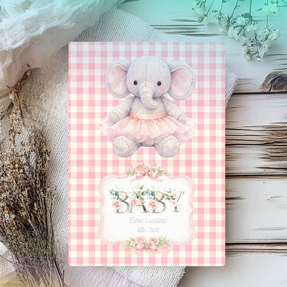 Personalised Baby Girl Birth Greeting Card Elephant A5