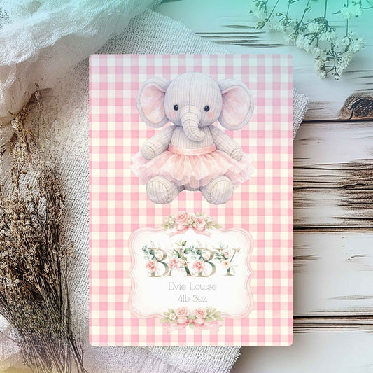 Personalised Baby Girl Birth Greeting Card Elephant A5