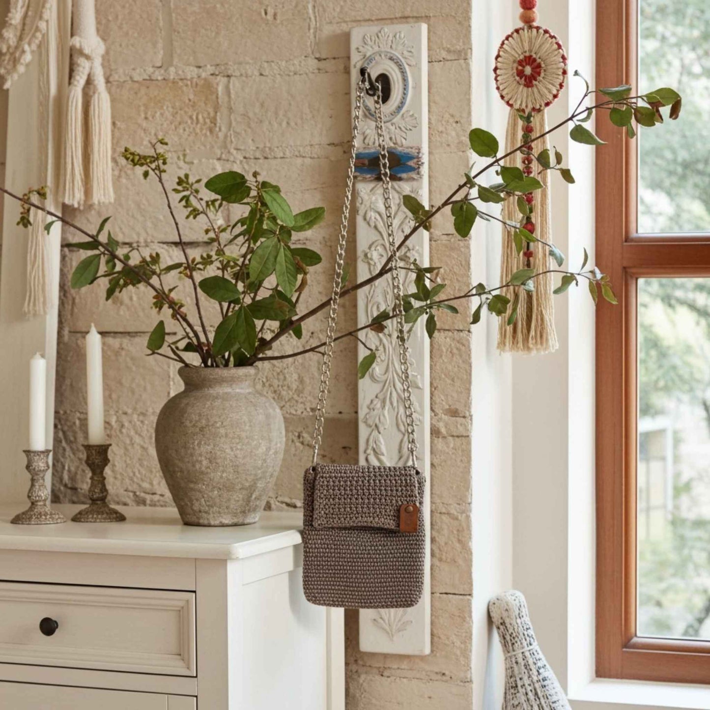 Handmade Crochet Soft Brown Phone Bag – Stylish Accessory