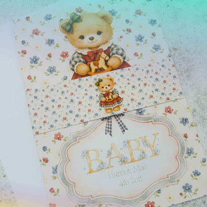 Personalised Baby Girl Art Print with Teddy Bear