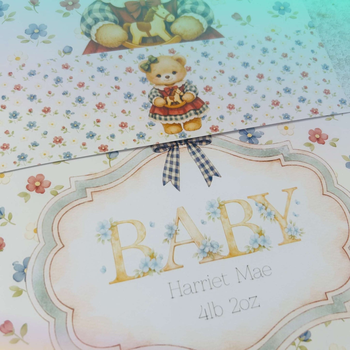 Personalised Baby Girl Art Print with Teddy Bear