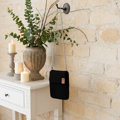 Handmade Crochet Black Phone Bag – Chic and Versatile Accessory