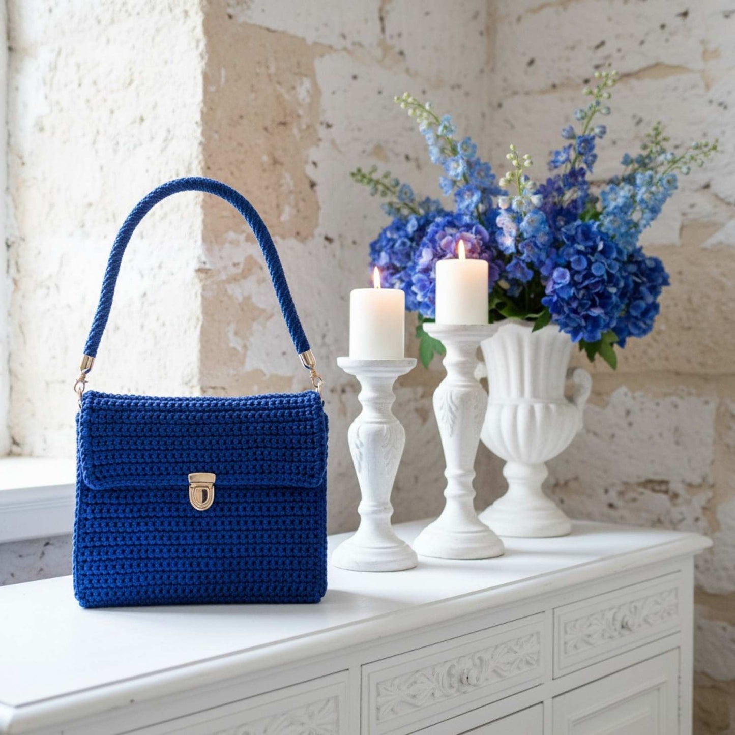 Handmade Royal Blue Crochet Shoulder Bag – Versatile Accessory