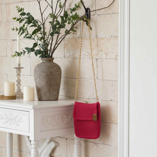 Handmade Crochet Bright Pink Phone Bag – Stylish and Fun Accessory