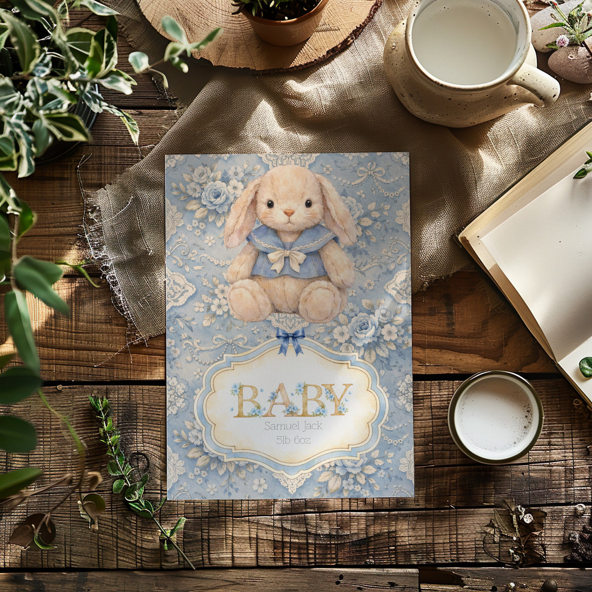 Personalised Bunny Card - Newborn Baby Boy
