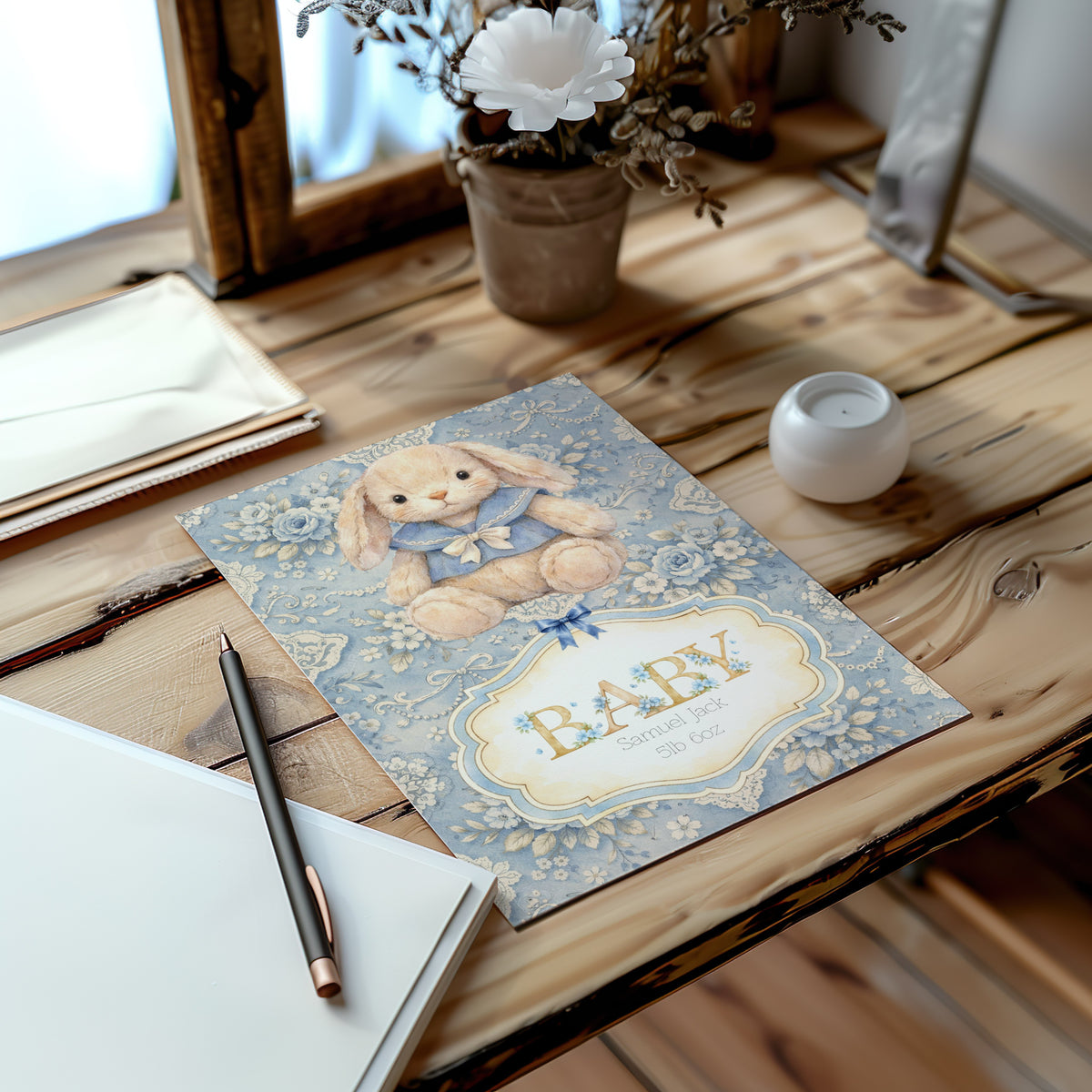 Personalised Bunny Card - Newborn Baby Boy