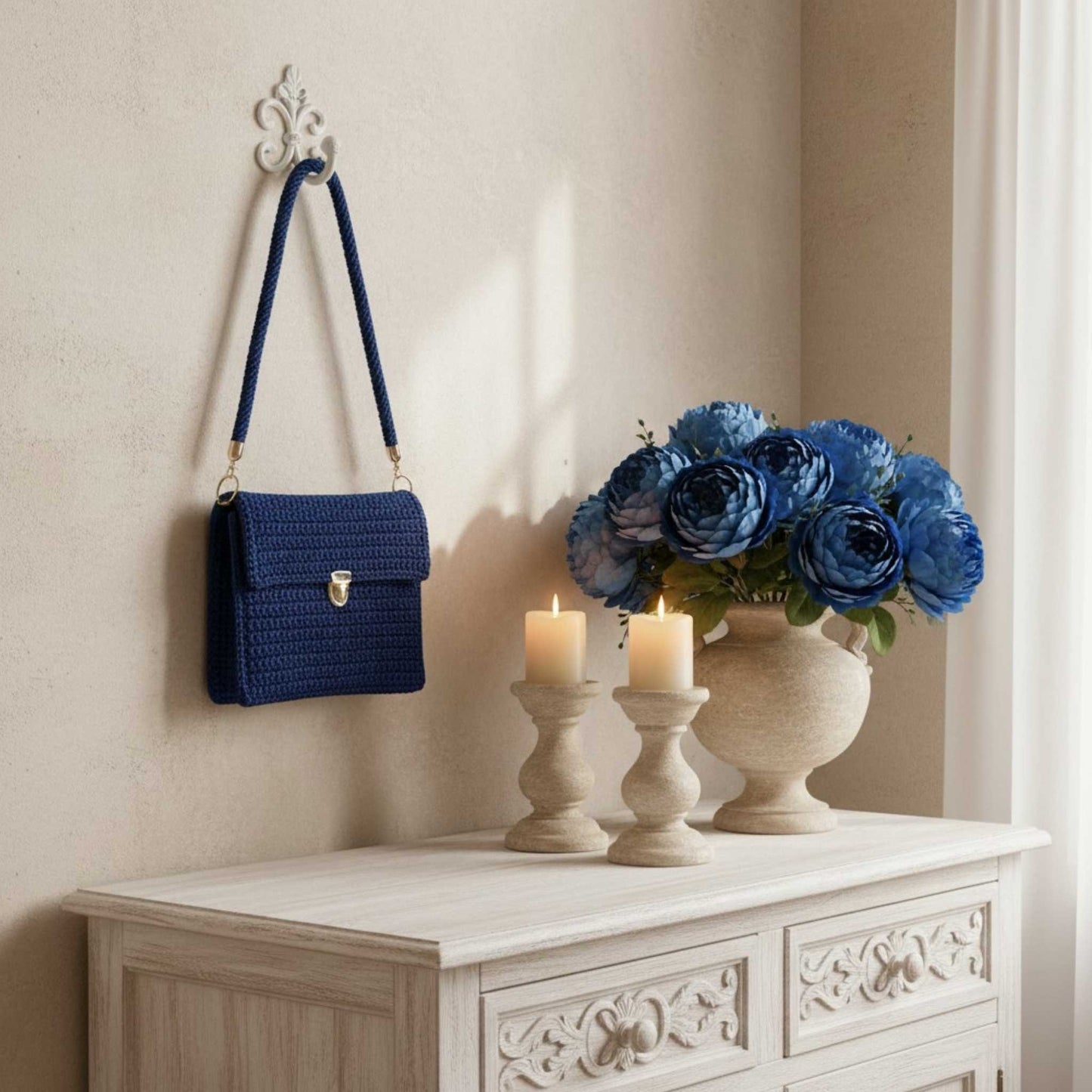 Handmade Royal Blue Crochet Shoulder Bag – Versatile Accessory