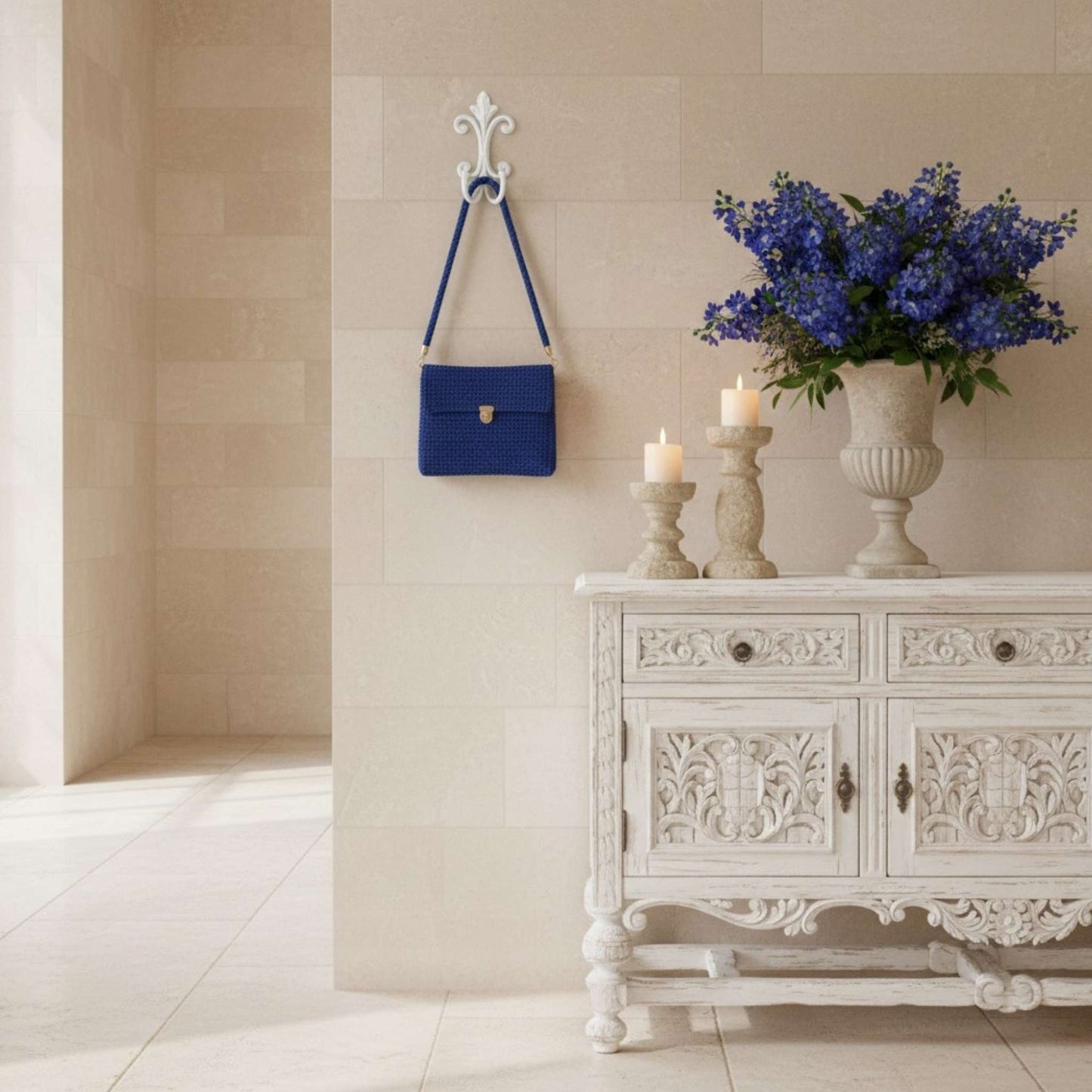 Handmade Royal Blue Crochet Shoulder Bag – Versatile Accessory