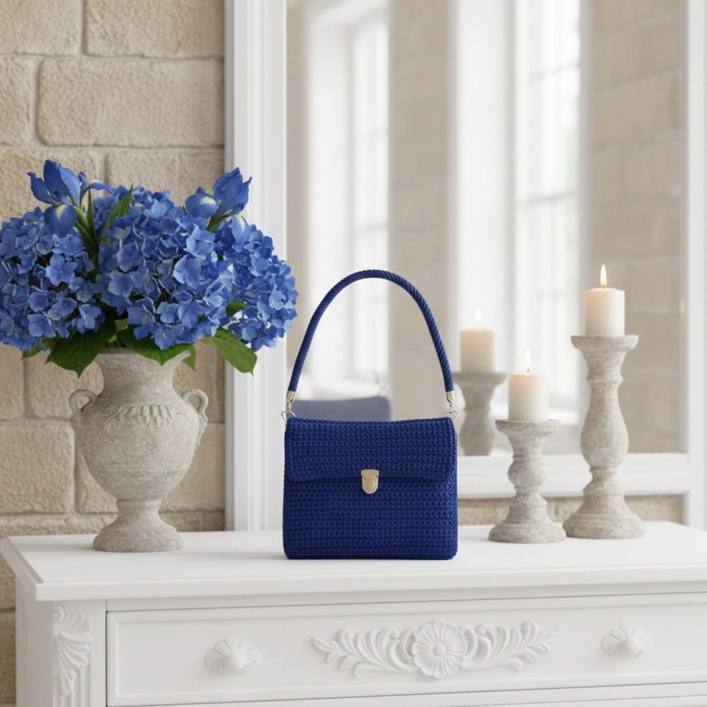 Handmade Royal Blue Crochet Shoulder Bag – Versatile Accessory