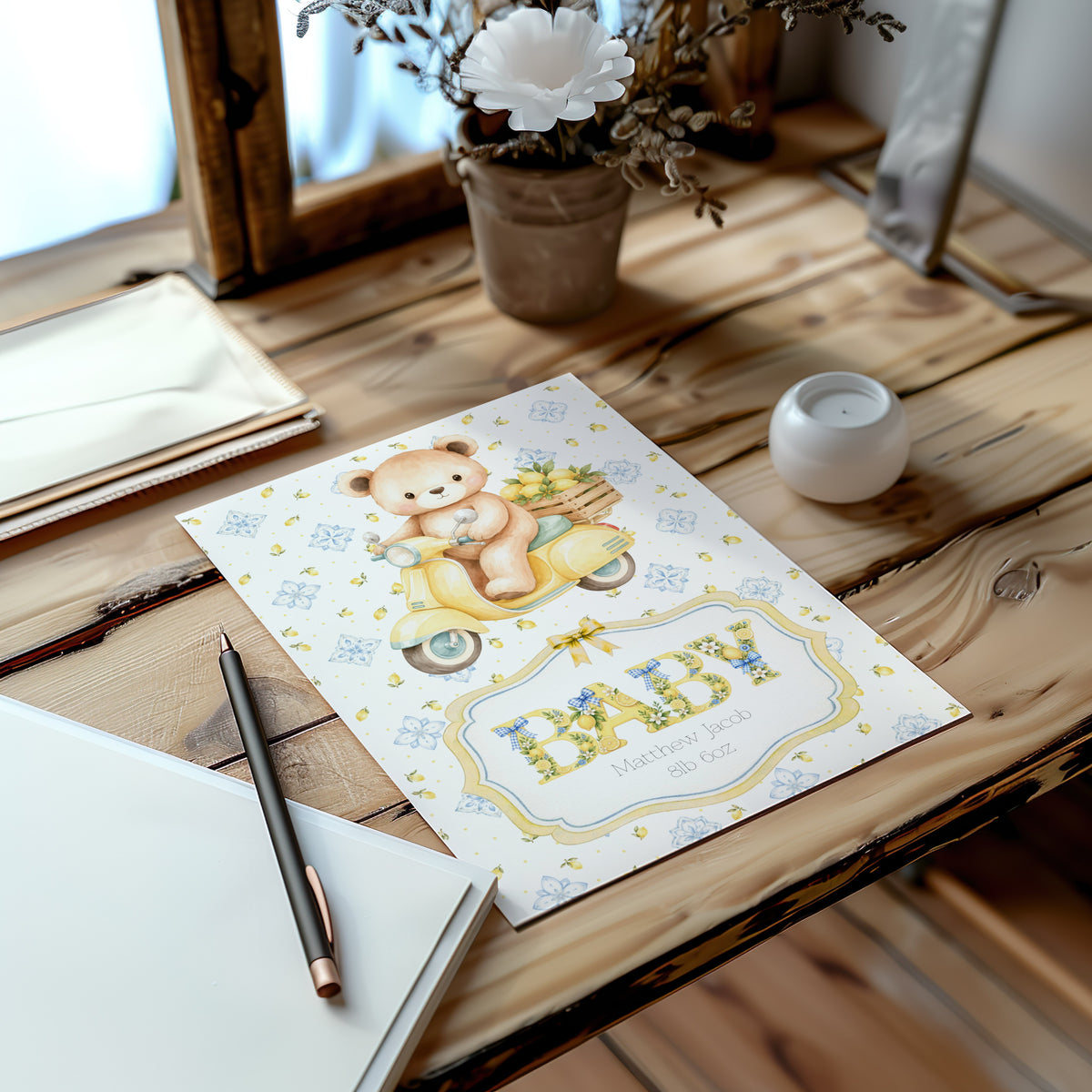 Personalised Teddy Newborn Baby Card - Welcome for The Little One