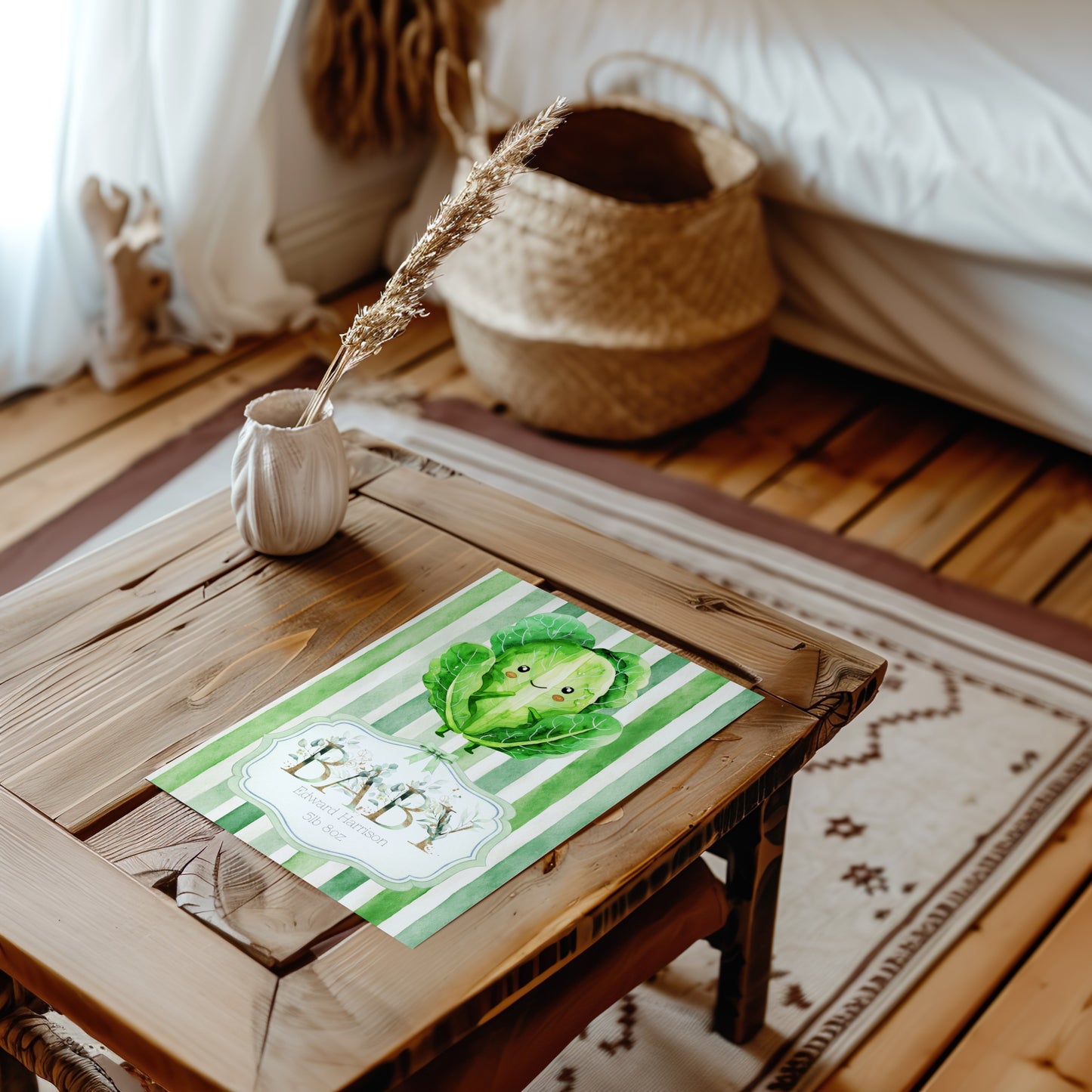 Personalised New Baby Greeting Card with Cabbage A5