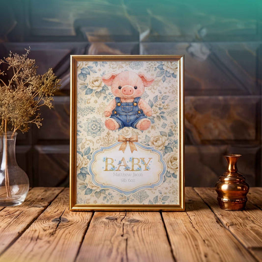 Handmade Custom Piglet Nursery Print - Adorable Personalised Wall Art